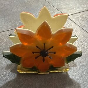 Floral Napkin Holder - Orange and Cream